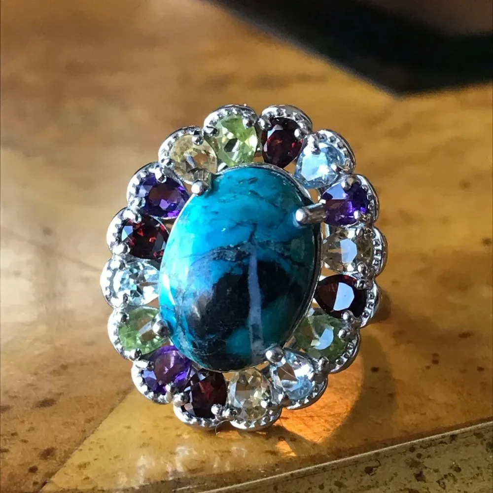 Natural Shadowkite Sterling Silver Cocktail Ring Size 7